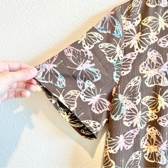 Christopher & Banks Butterfly Print Dress Size 14 Brown Pink Purple Layered Look - Picture 4 of 11